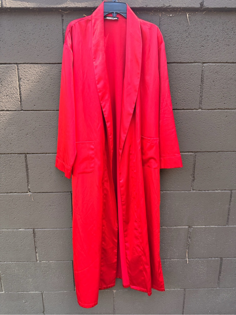 Jessica Rich Red Satin Maxi Robe Duster Long Jacket